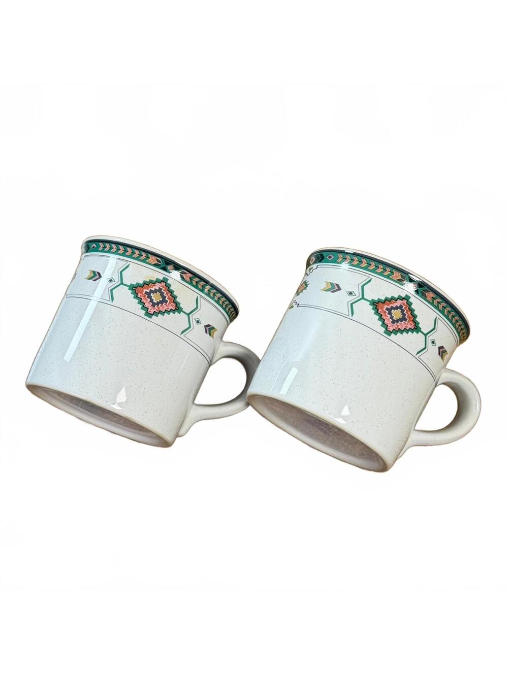Vintage 1990s Studio Nova Adirondack Southwestern Mugs Set of 2 Speckled